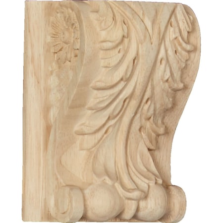Ekena Millwork 3 1/2"W x 2"D x 4 1/2"H Small Acanthus Block w/ Backplate Wood Corbel, Rubberwood CORW04X02X05ABRW